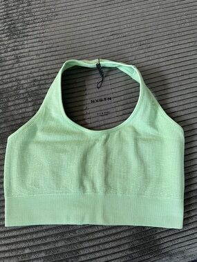 NVGTN Pastel Green Ribbed Halter Crop Top
